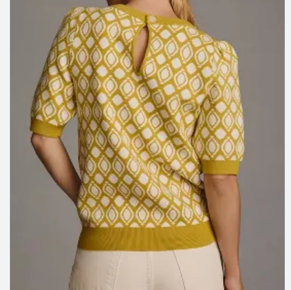 Anthro Maeve Jacquared Harmon Yellow Sweater - Picture 2 of 11